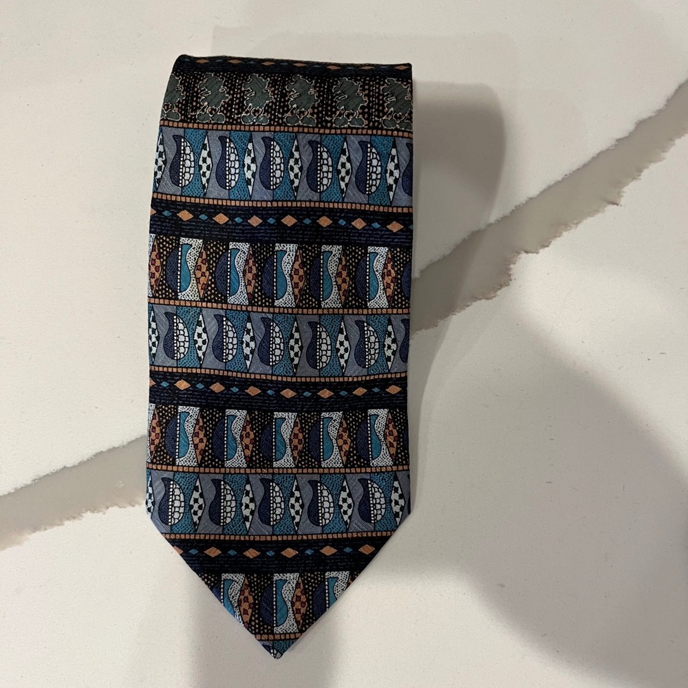Disney Mickey & Co Atlas Design Silk Tie Blue Geometric Paisley Mickey Mouse